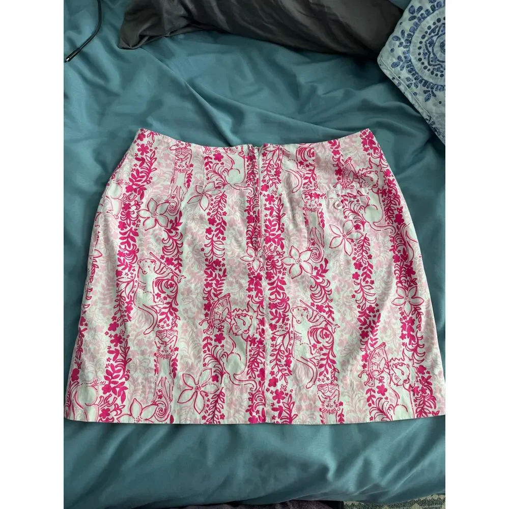 Lily Pulitzer 100% Cotton Pink and White Mini Skirt Size 6
